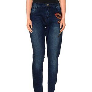 Atos Lombardini Denim Embellished Lips Casual Dark Blue  Jeans Denim Pants 26